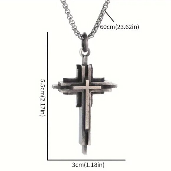 Industrial Cross with Stereo Shadow Metal Effect 22" Chain Included NWT - Picture 2 of 4
